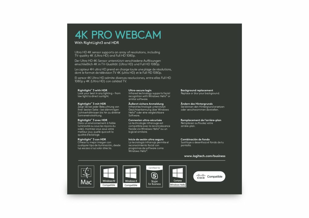 Logitech Brio Ultra HD Pro Zakelijk | 4K 30FPS USB Webcam met Microfoon