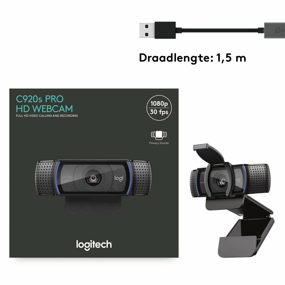 Logitech C920s PRO | 1080p 30FPS USB Webcam met Microfoon