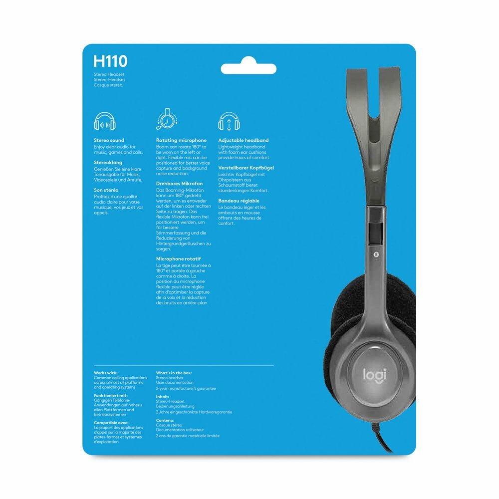 Logitech H110 | On-Ear Bedrade 3,5mm Koptelefoon met Microfoon | Zwart/Zilver