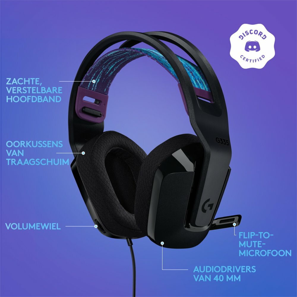 Logitech G335 | On-Ear Gaming Headset 3,5mm Connector | Zwart