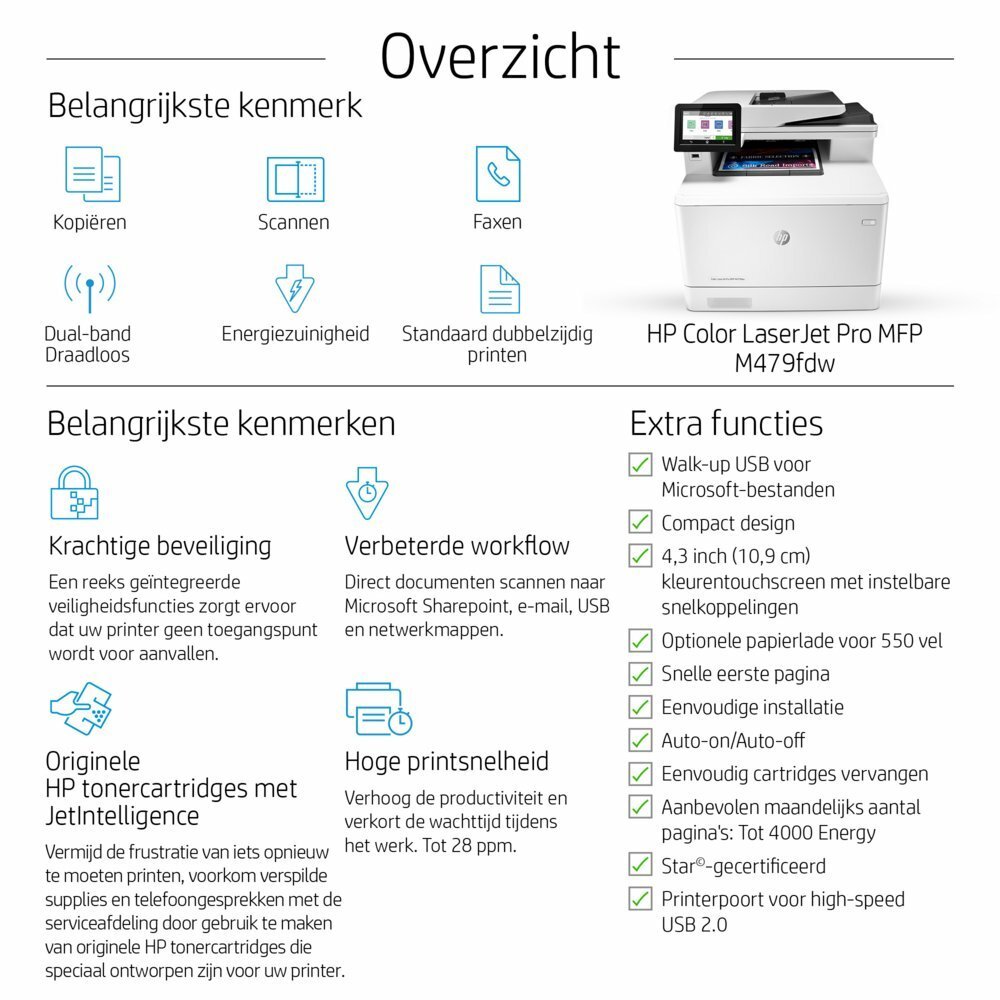 HP Color LaserJet Pro MFP M479fdw | All-in-One Laserprinter | A4 | 600 x 600 DPI | Wi-Fi | Kleur