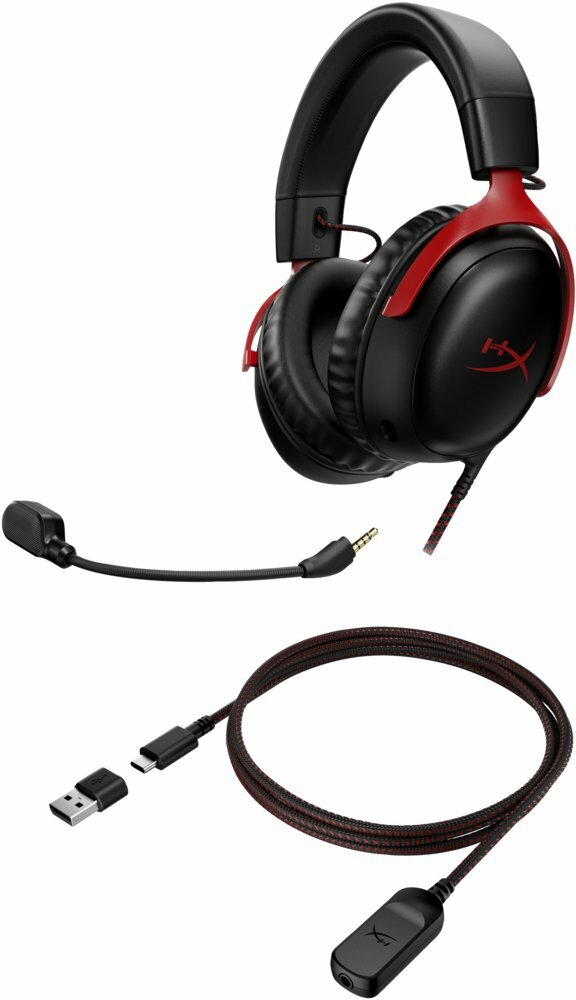 HyperX Cloud III | Bedrade Over-ear Gaming Headset | 3.5mm + USB-A + USB-C | Zwart/Rood