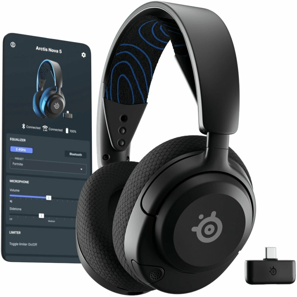 SteelSeries Arctis Nova 5P | Draadloze On-Ear Gaming Headset | Bluetooth + RF USB-C | Zwart