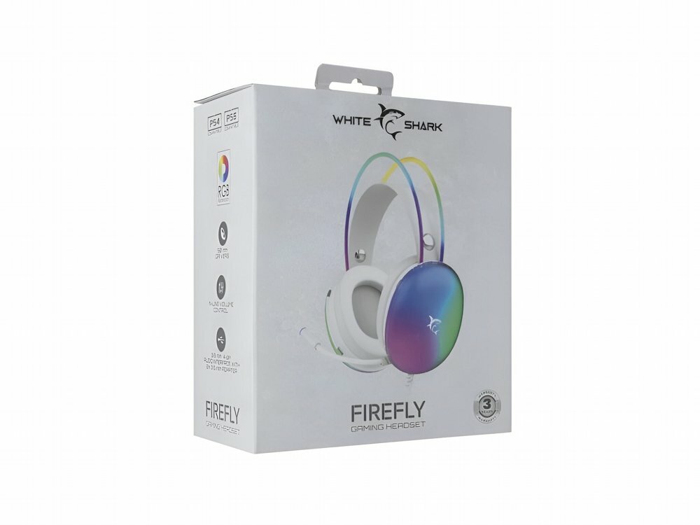 White Shark Firefly RGB | On-Ear Gaming Headset | 3,5mm Connector &amp; USB-A | Wit