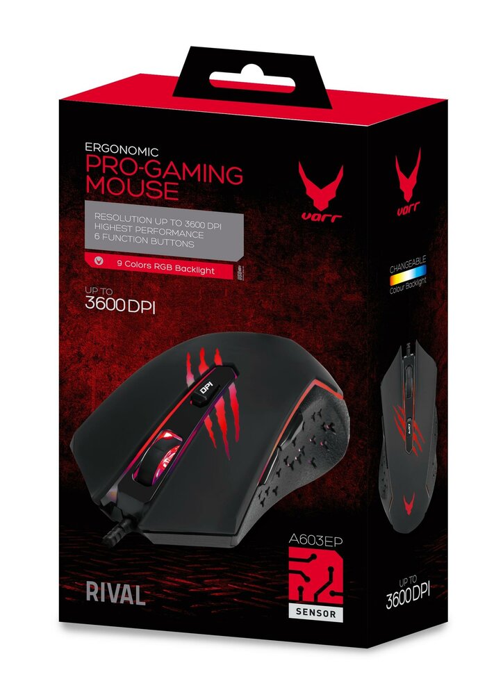VARR RGB Gaming muis VGM-B04, 1200-3600 dpi instelbaar, RGB