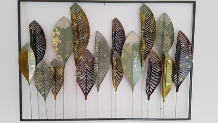 Wanddecoratie metaal &#039;bladeren&#039; groen/bruin/goud