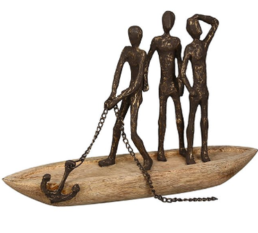 Mangohout sculptuur boot 'Anker los-nieuw avontuur' 
