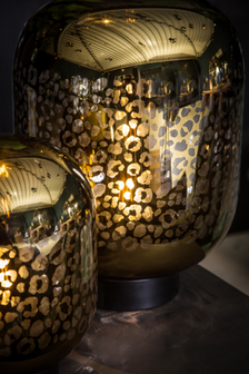 PTMD Shevon Goud tafellamp glas met luipaard print