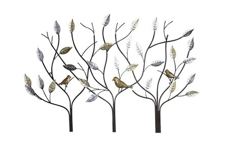 Wanddecoratie metaal vogels in boom 104cm