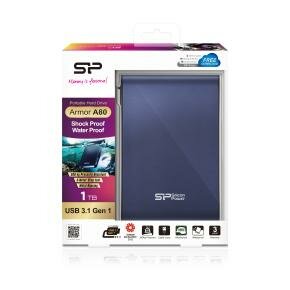 Silicon Power SP010TBPHDA80S3B Armor A80 portable HDD, 1 TB, 2.5", USB 3.2 Gen 1, Blue