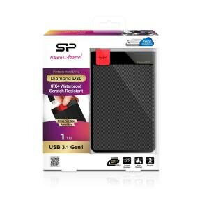 Silicon Power SP010TBPHDD3SS3K Diamond D30 portable HDD, 1 TB, 2.5", USB 3.2 Gen 1, Black, Red