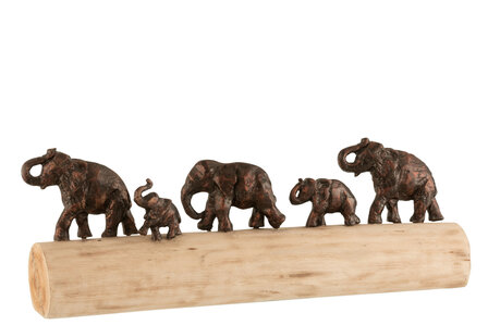Mangohout sculptuur 'Olifanten' bruin op stam