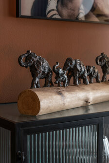 Mangohout sculptuur 'Olifanten' bruin op stam