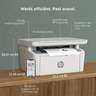 HP LaserJet MFP M140w printer, Zwart-wit, Printer voor Kleine kantoren, Printen, kopi&euml;ren, scannen, Scannen naar e-mail; Scannen naar pdf; Compact formaat