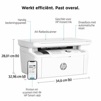 HP LaserJet MFP M140w printer, Zwart-wit, Printer voor Kleine kantoren, Printen, kopi&euml;ren, scannen, Scannen naar e-mail; Scannen naar pdf; Compact formaat