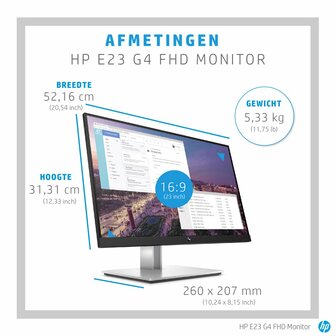 HP E-Series E23 G4 58,4 cm (23&quot;) 1920 x 1080 Pixels Full HD LCD Zwart, Zilver