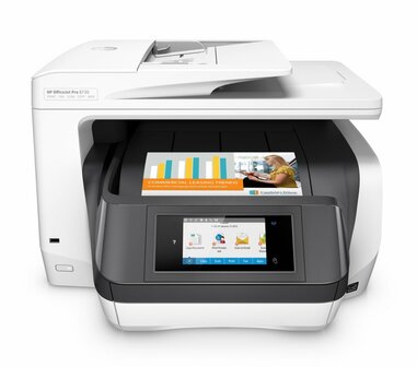 HP OfficeJet Pro 8730 All-in-One printer, Printen, kopi&euml;ren, scannen, faxen, Invoer voor 50 vel; Printen via USB-poort aan voorzijde; Scans naar e-mail/pdf; Dubbelzijdig printen