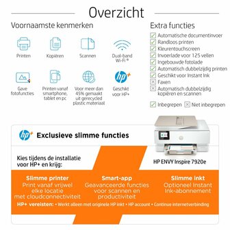 HP ENVY HP Inspire 7920e All-in-One printer, Kleur, Printer voor Thuis en thuiskantoor, Printen, kopi&euml;ren, scannen, Draadloos; HP+; Geschikt voor HP Instant Ink; Automatische documentinvoer