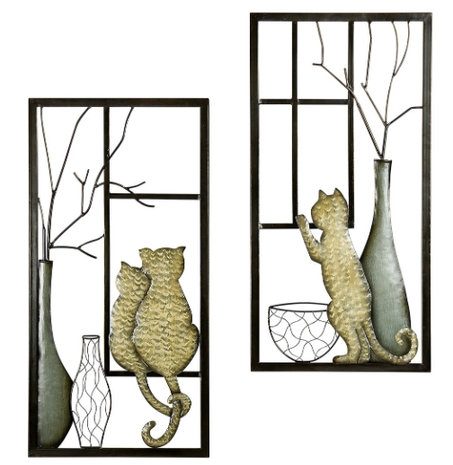 Wanddecoratie metaal kat set van 2 stuks
