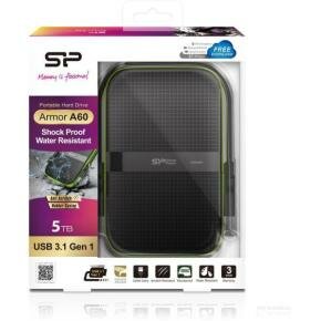 Silicon Power SP050TBPHDA60S3K Armor A60 portable HDD, 5 TB, USB3.2 gen1, Black/Green, Shockproof