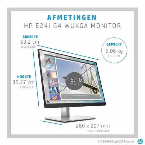 HP E-Series E24i G4 61 cm (24") 1920 x 1200 Pixels WUXGA Zwart, Zilver