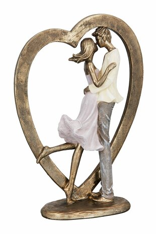 Sculptuur 'Paar in gouden hart'