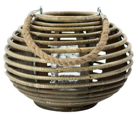 Rotan windlicht rond 19cm hoog