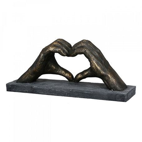 Sculptuur hand met hart bronskleurig