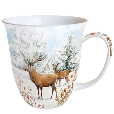 Beker porselein 0.4 L Deer In Snow Hert sneeuw