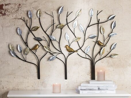 Wanddecoratie metaal vogels in boom 104cm