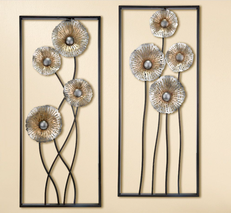 Wanddecoratie metaal bloem set van 2 stuks
