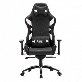 L33T Gaming 160369 Elite V4 Gaming Chair (PU) Black - White decor, Class-4 gas-lift, Tilt & recline