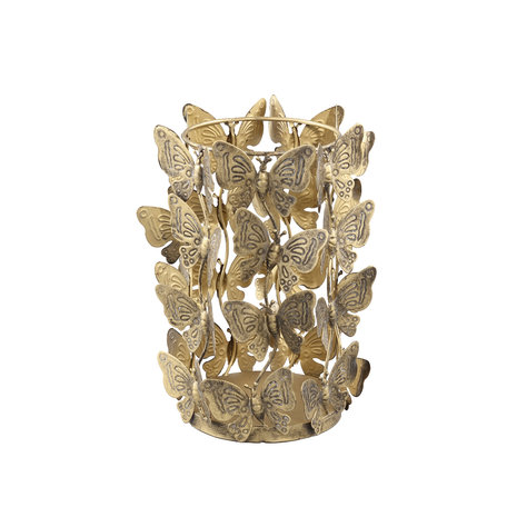 PTMD Butterfly Gold ijzer en glas windlicht rond