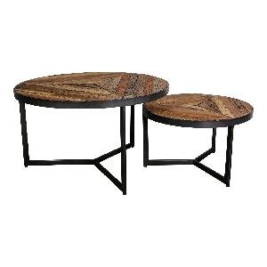Danyon houten koffietafel zwart frame set van 2 PTMD